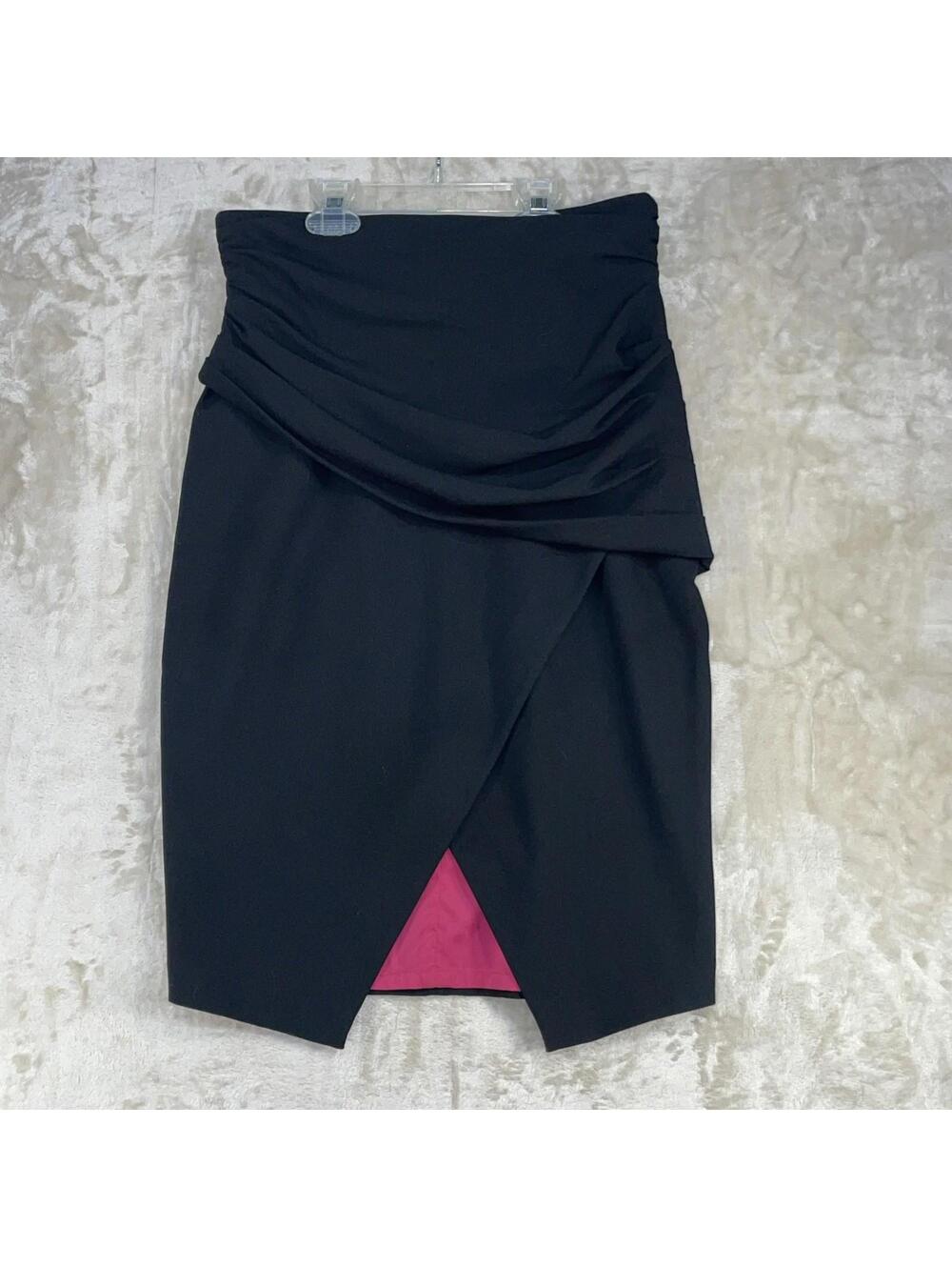 Black Halo Size 6 Ruched Sheath Skirt Black Faux Wrap Pencil Skirt Career Office